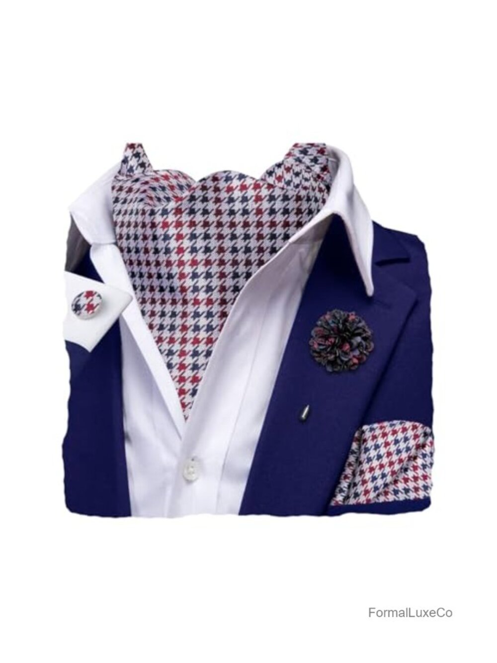 Silk Ascot Tie Set with Pocket Square Cufflinks Lapel Pin Wedding Party